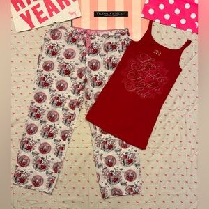 VS PINK VINTAGE Y2K SET PAJAMA PANTS & TANK TOP SKULLS ROCK N ROLL BLING RARE LG